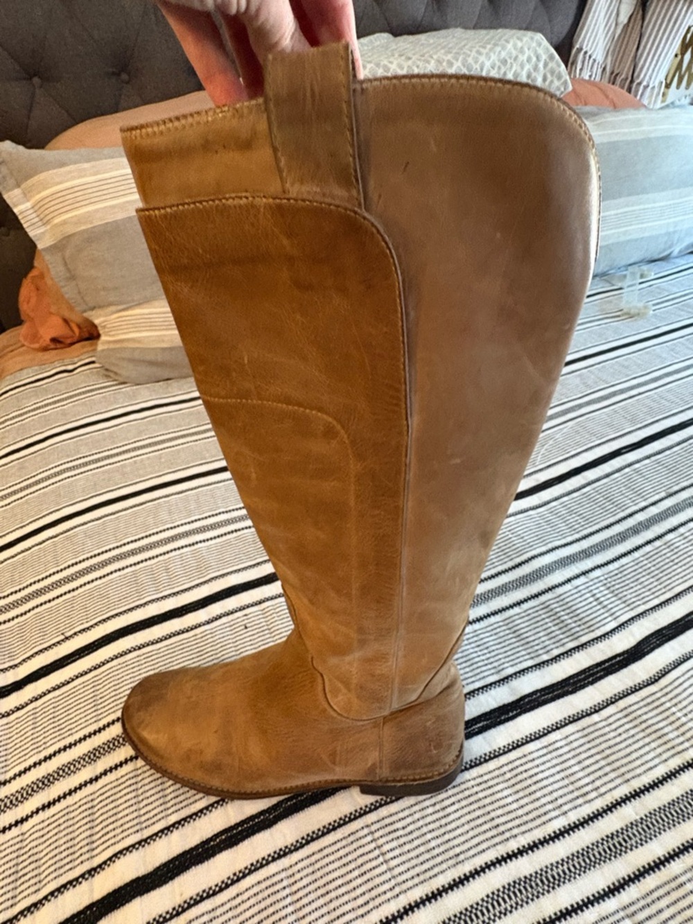 Frye Knee High Riding Pull-On Boots in Cognac Brown